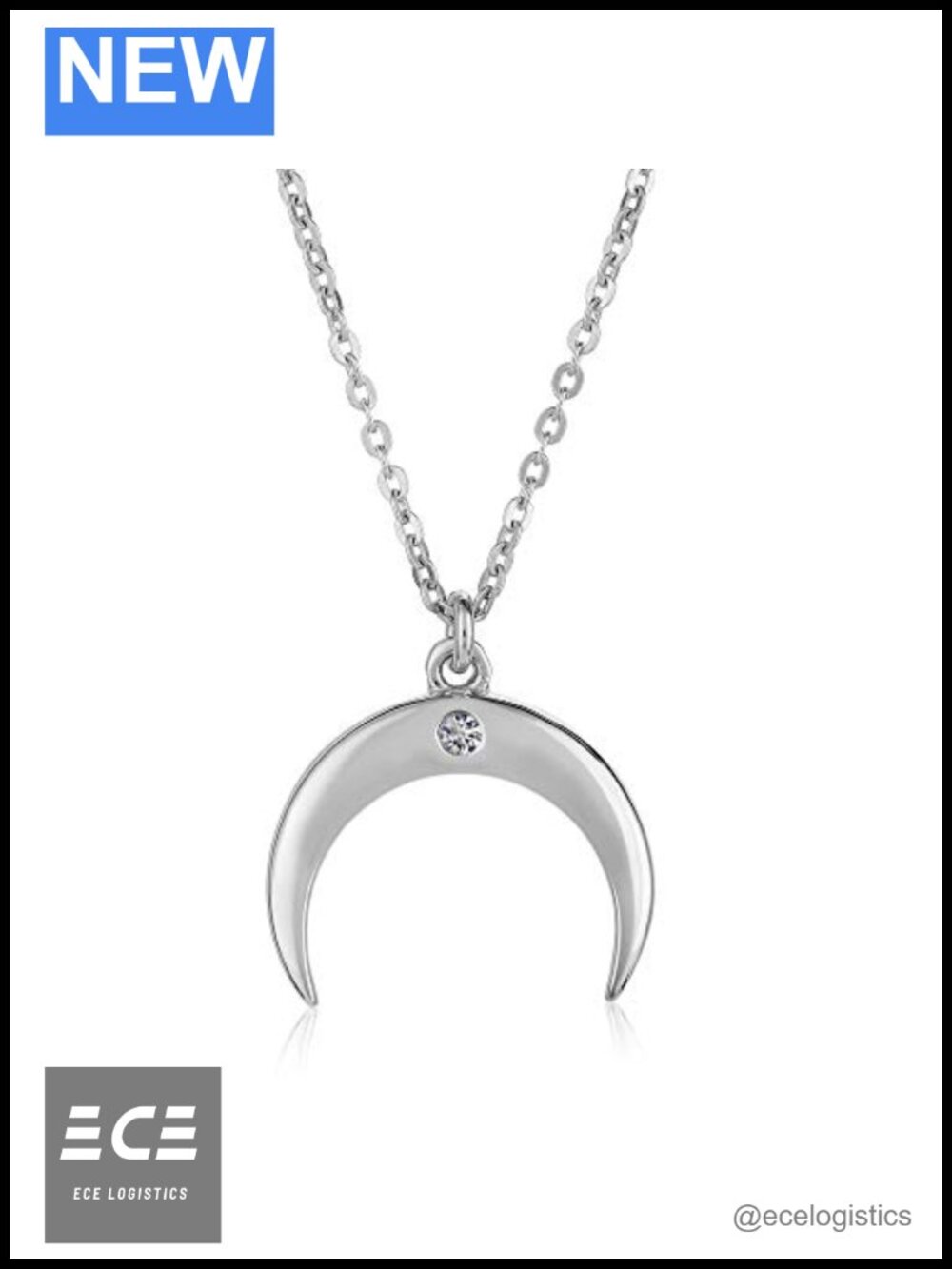 Sterling Silver Diamond Accent Crescent Horn Pendant Necklace 16in